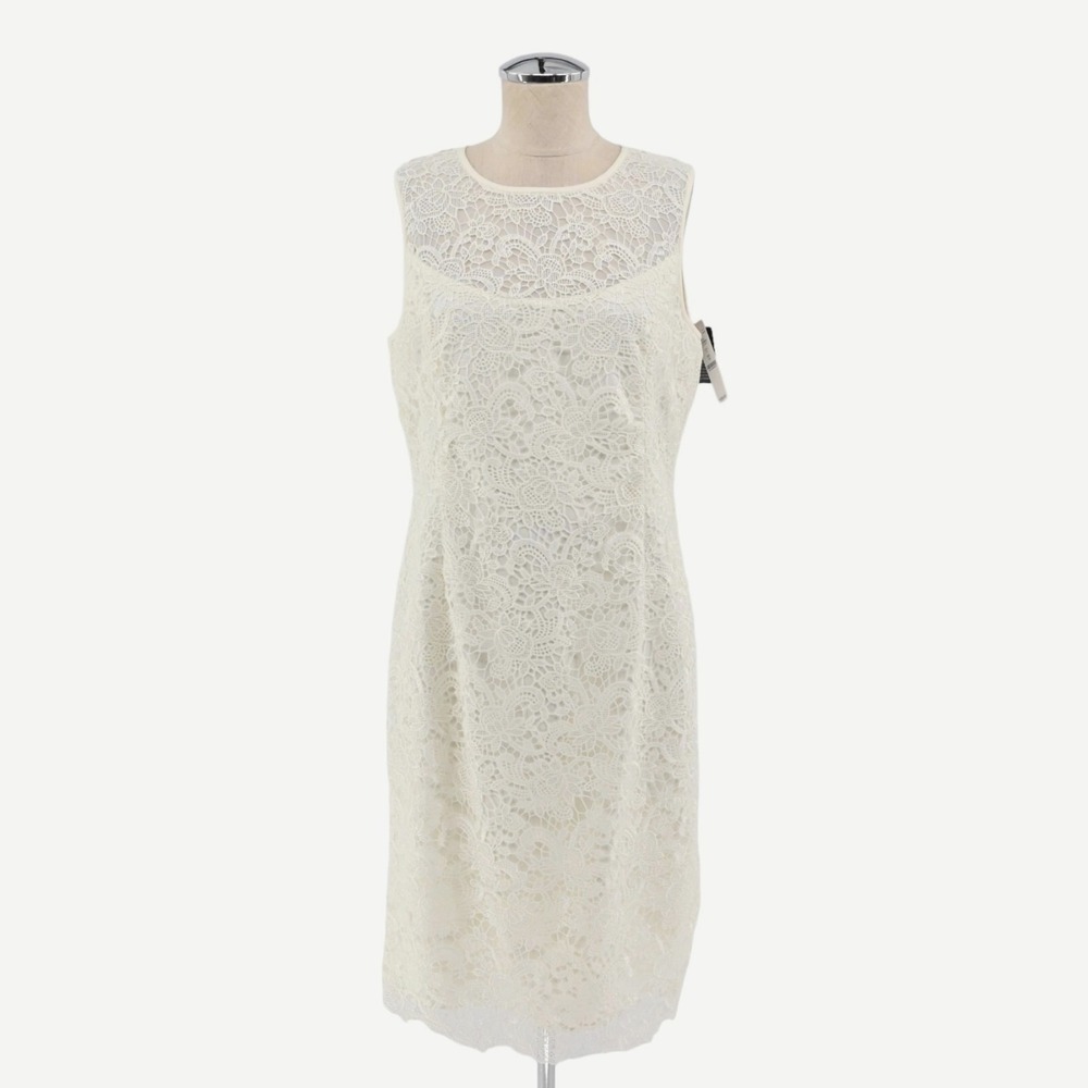 White House Black Market Lace‎ Sheath Dress Womens Size 10 Ecru Cocktail Office